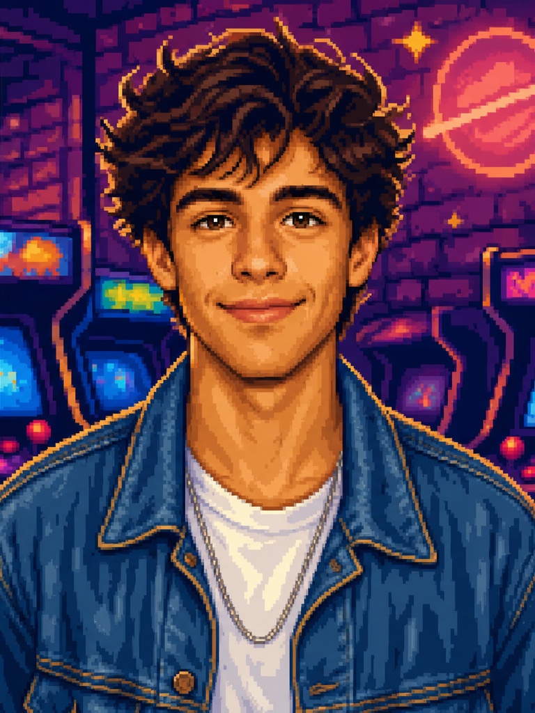 A portrait transformed into a colorful 90s video game character