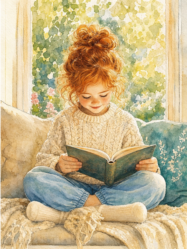 A portrait transformed into a soft storybook watercolor illustration